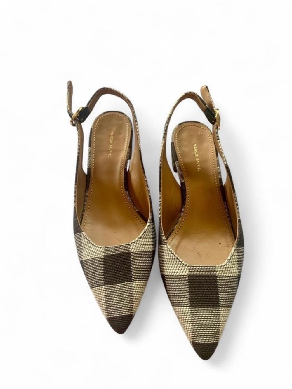 Mansur Gavriel plaid check pointed toe sling back luxury sandal size 5.5 shoes